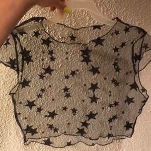 Black mesh stars crop top